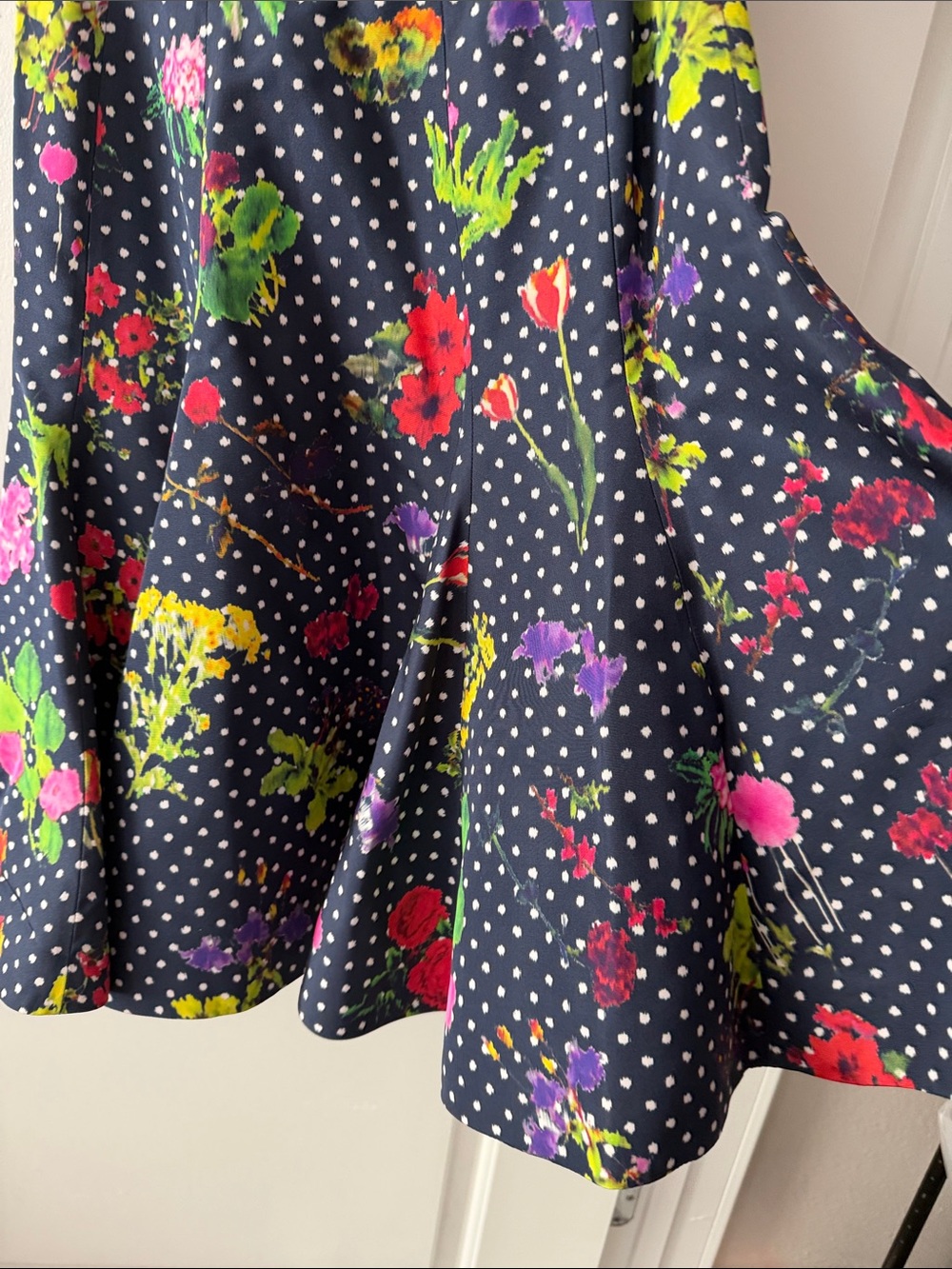 NWOT Oscar de la Renta Navy Floral Polka Dot Fit & Flare Dress - Picture 4 of 7